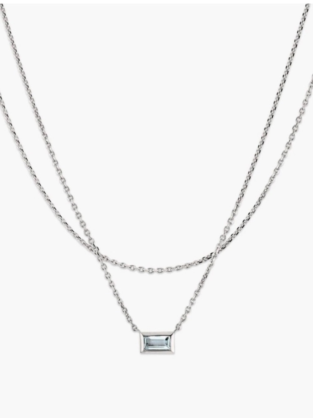 Mejuri Sterling Silver Layered Necklace with Rectangular Aquamarine Pendant
